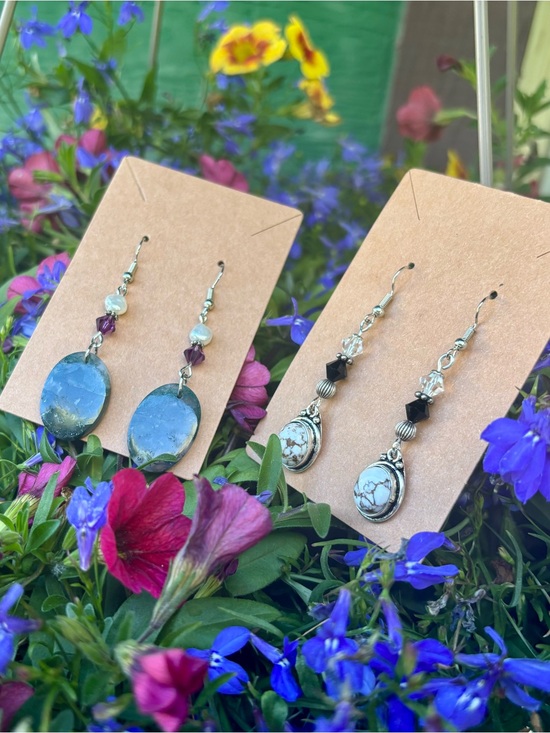 Jewelry - Handmade stone and Swarovski crystal earrings.